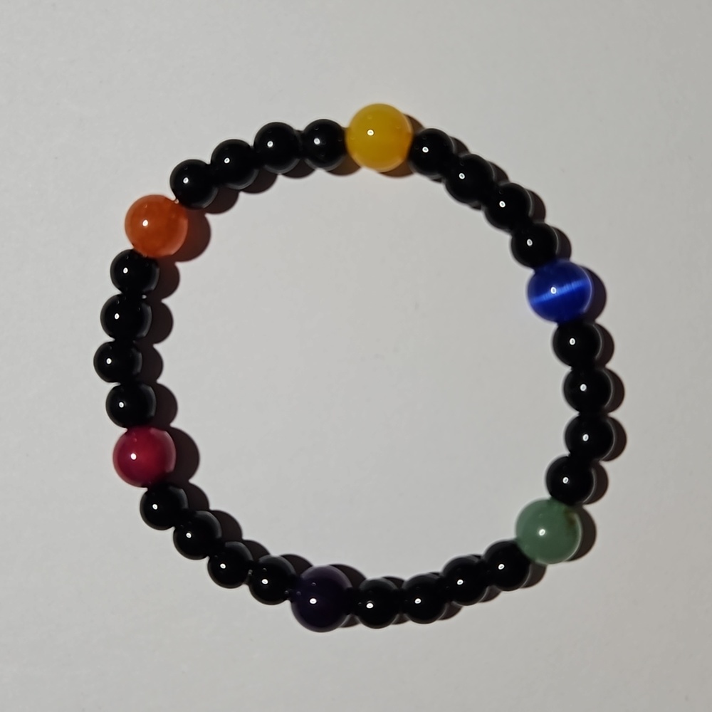 Stretch rainbow glass bead bracelet